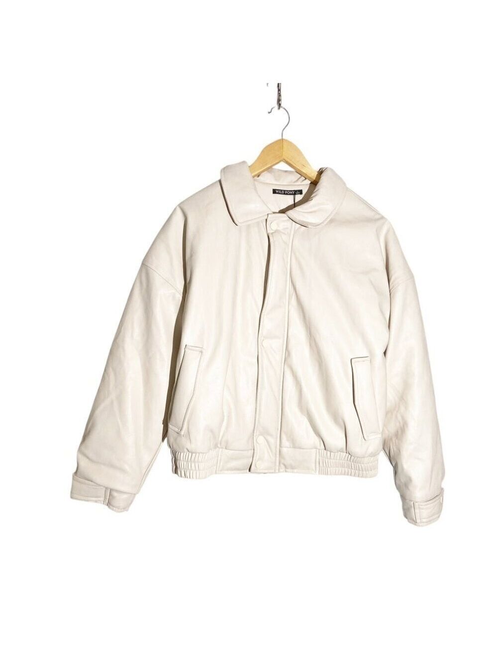 NWT Wild Pony cream vegan leather bomber jacket size L - Picture 2 of 6